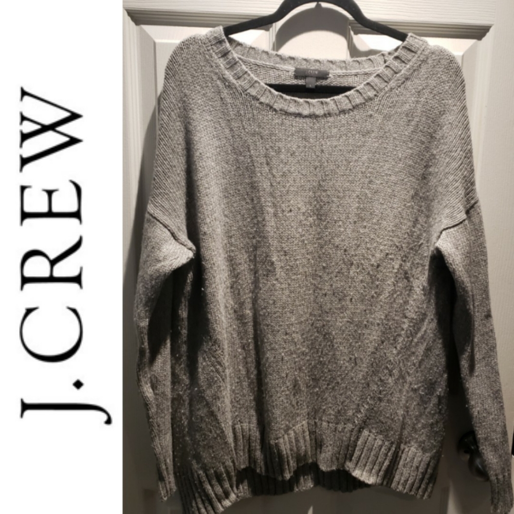 J. Crew Grey Round Crew Neck Knit Sweater Size L